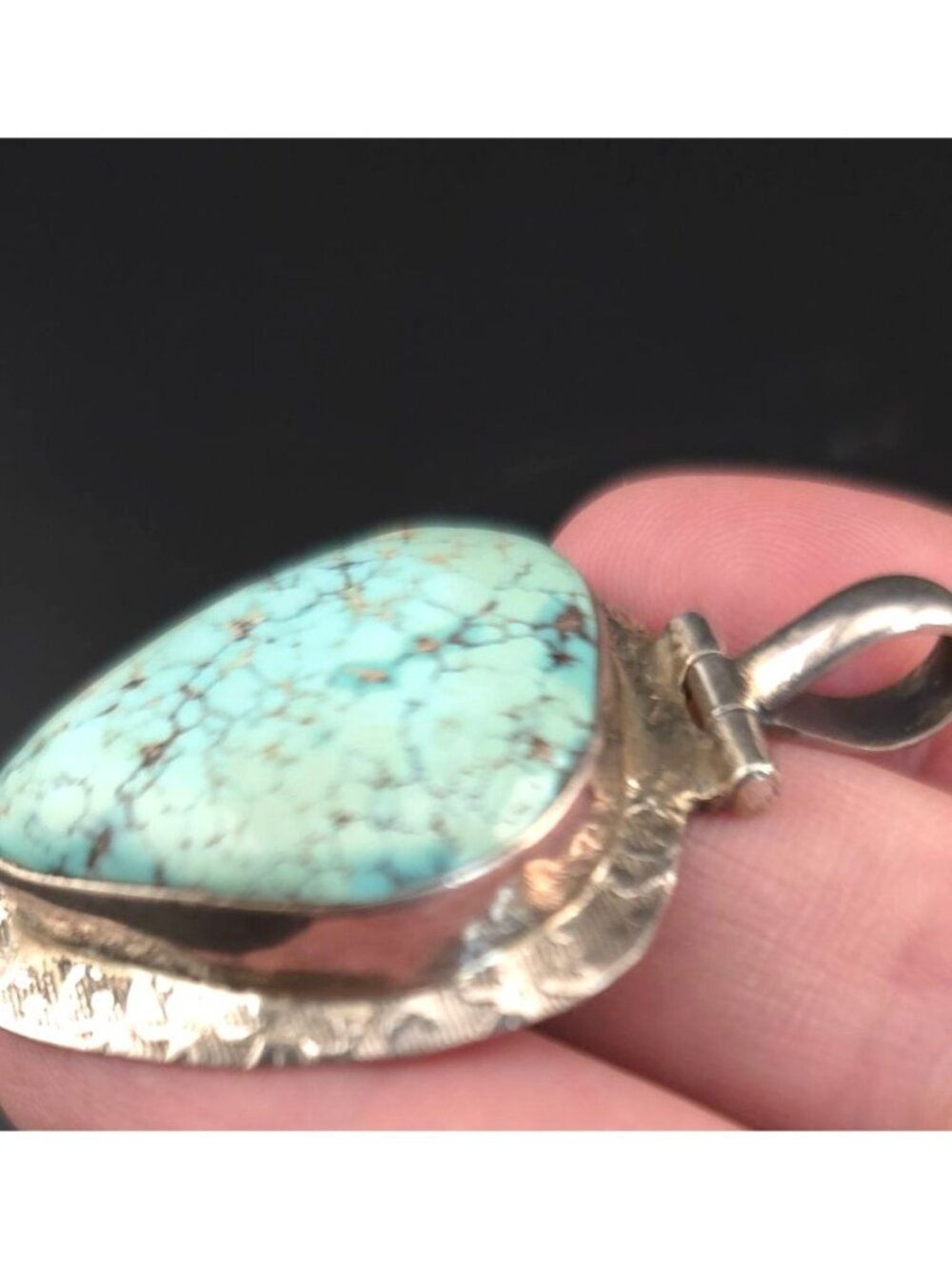 Vintage Natural Turquoise Pendant Sterling Silver 925 Boho Teardrop Handcrafted - Picture 4 of 11